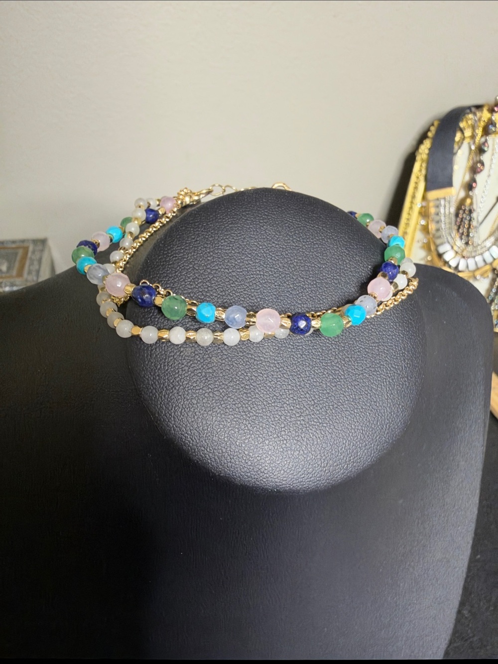 LA CN Multi-Color Beaded Butterfly Gold Chain Layered Bracelet- Women Jewelry